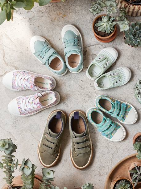 Stoffen decoratieve sneakers voor meisjes groene tropische print+rouge - vertbaudet enfant 