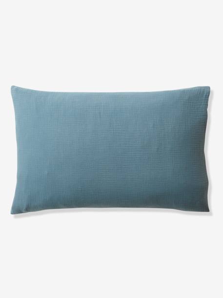 Parure housse de couette enfant et taie d'oreiller en gaze de coton bleu+rose+vert émeraude - vertbaudet enfant 