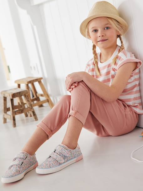 Pantalon paperbag fille avec ceinture foulard imprimée blush - vertbaudet enfant 