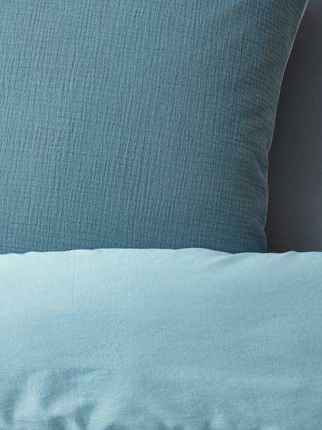 Parure housse de couette enfant et taie d'oreiller en gaze de coton bleu+rose+vert émeraude - vertbaudet enfant 