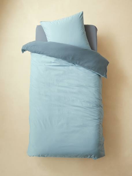 Parure housse de couette enfant et taie d'oreiller en gaze de coton bleu+rose+vert émeraude - vertbaudet enfant 