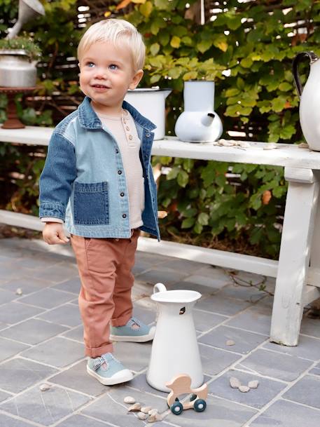 Pantalon bébé garçon en toile à taille élastiquée bleu ciel+noix de pécan - vertbaudet enfant 