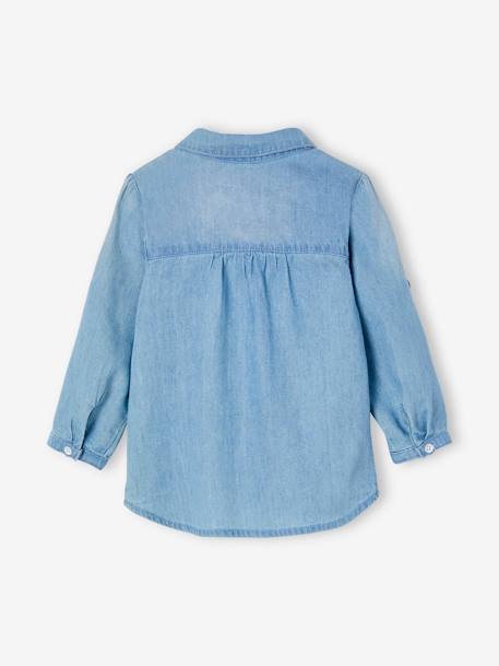 Personaliseerbare overhemd van afgewassen jeans babymeisje GEBLEEKTE DENIM - vertbaudet enfant 