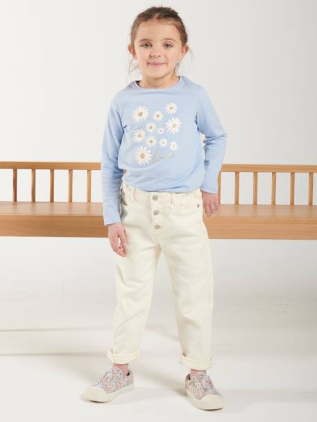 Broek Mom fit MorphologiK Fin meisjes ecru+inktblauw+perzik+roze (poederkleur) - vertbaudet enfant 