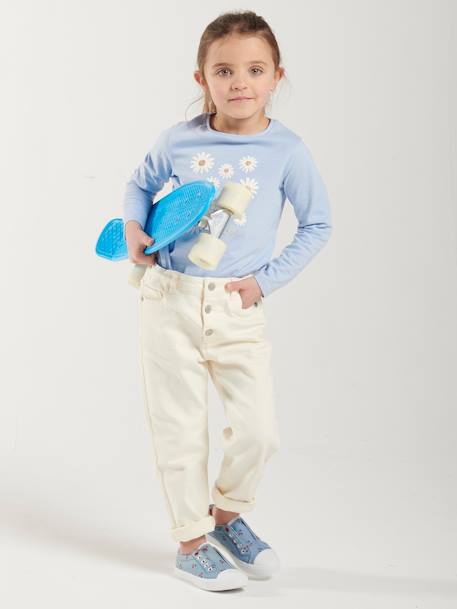 Broek Mom fit MorphologiK Fin meisjes ecru+inktblauw+perzik+roze (poederkleur) - vertbaudet enfant 