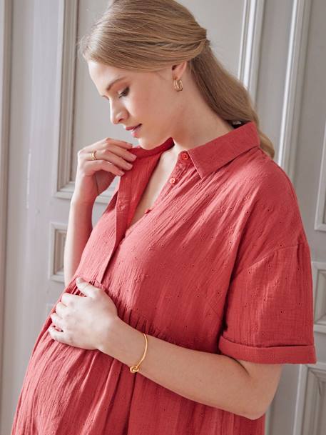 Overhemd in katoengaas voor zwangerschap en borstvoeding terracottategel - vertbaudet enfant 