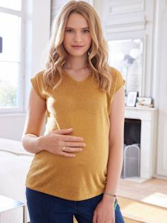 Zwangerschapskleding-T-shirt met V-hals van katoen en linnen voor zwangerschap