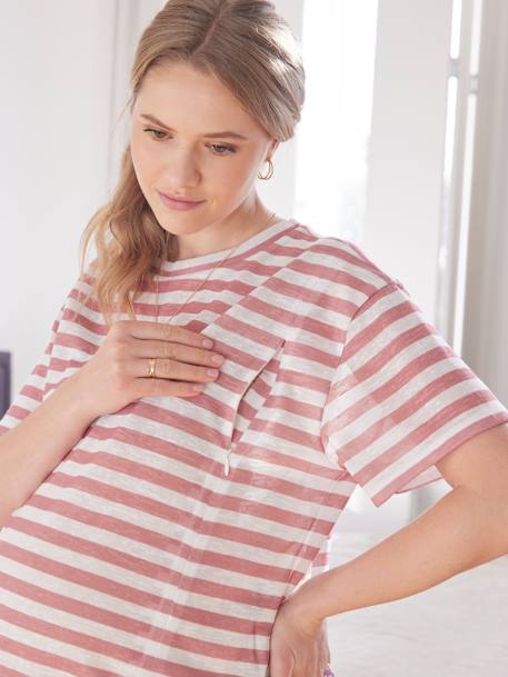 Gestreept T-shirt voor zwangerschap en borstvoeding terracottategel - vertbaudet enfant 