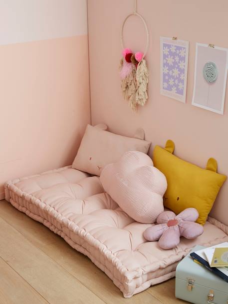 Matras in futon-stijl grijsblauw+kaneel+roze (poederkleur)+rozen+saliegroen - vertbaudet enfant 