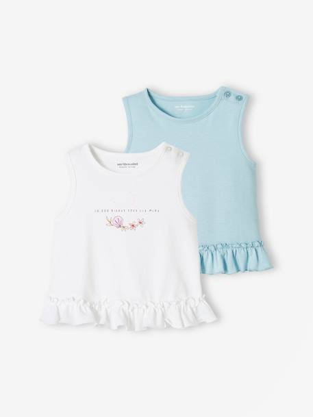 Lot de 2 Tee-shirts bébé à volants bleu ciel - vertbaudet enfant 