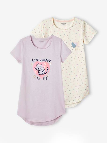 2 nachthemden met hartjes lila (poederkleur) - vertbaudet enfant 