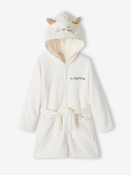 Robe de chambre fille maille peluche chat personnalisable ivoire - vertbaudet enfant 