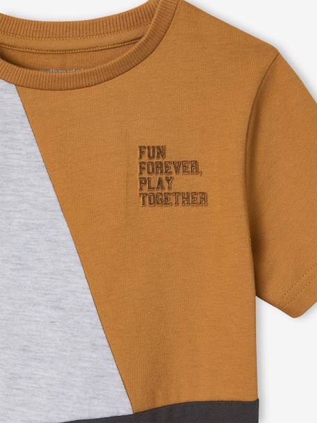 T-shirt garçon colorblock sport manches courtes gris chiné+vert d'eau - vertbaudet enfant 