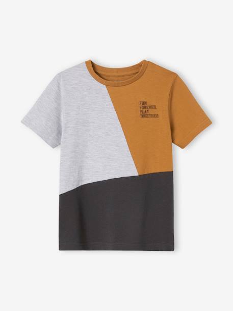 T-shirt garçon colorblock sport manches courtes gris chiné+vert d'eau - vertbaudet enfant 