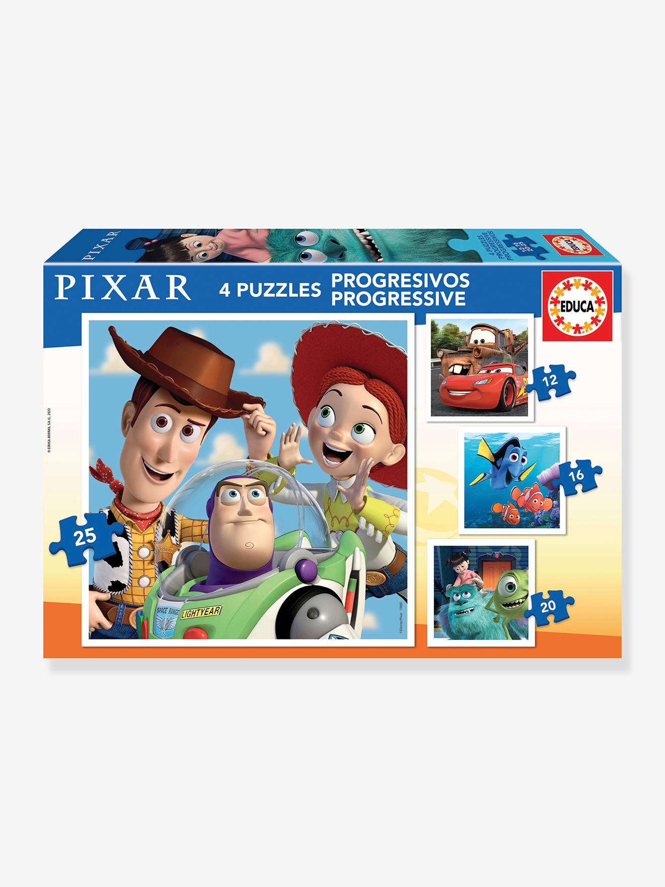 4 Puzzles Progressifs Pixar - 12/25 - EDUCA - multicolore, Jouet