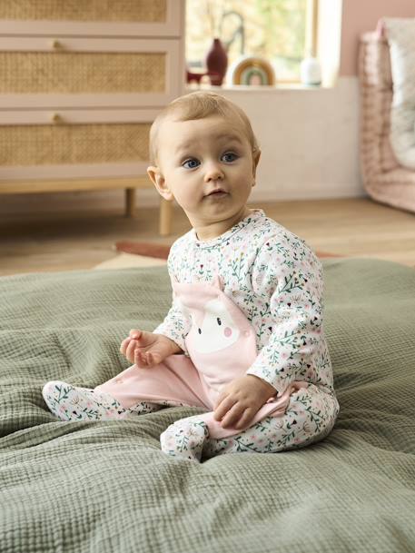 Molton slaappakje met drukknoopjes aan de voorzijde voor pasgeborenen zachtroze bedrukt - vertbaudet enfant 