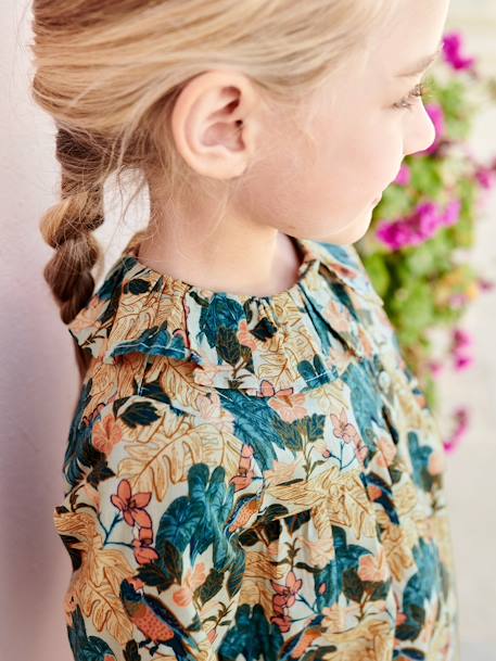 Meisjesblouse met bloemenprint blauwgroen - vertbaudet enfant 