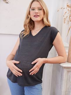 Zwangerschapskleding-T-shirt-T-shirt met V-hals van katoen en linnen voor zwangerschap