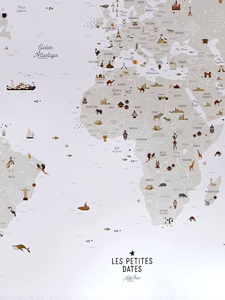 Affiche Carte du Monde LES PETITES DATES marron imprimé - vertbaudet enfant 