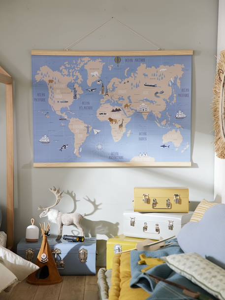 Carte du Monde mappemonde murale papier Bleu - vertbaudet enfant 