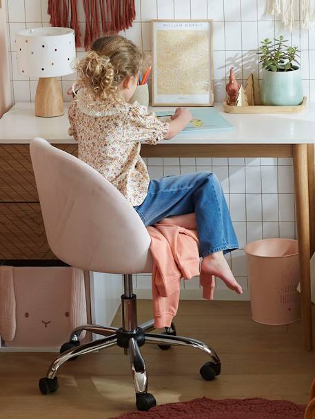 Chaise de bureau à roulettes enfant en velours bleu+rose poudré - vertbaudet enfant 