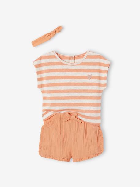 Ensemble bébé short, T-shirt rayé et bandeau orange - vertbaudet enfant 