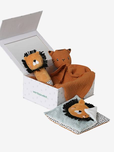 Geschenkdoos met 3 stuks:  knuffeldoek + rammelaar + prentenboek betoverd bos+groen - vertbaudet enfant 