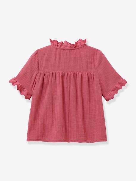 Chemise fille avec broderie anglaise CYRILLUS écru+rose - vertbaudet enfant 