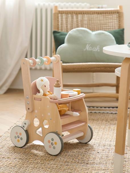Chariot de marche poussette en bois FSC® rose+vert - vertbaudet enfant 