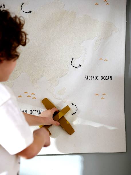 Wereldkaart stoffen wandkaart BEIGE CLAIR UNI AVEC DECOR - vertbaudet enfant 