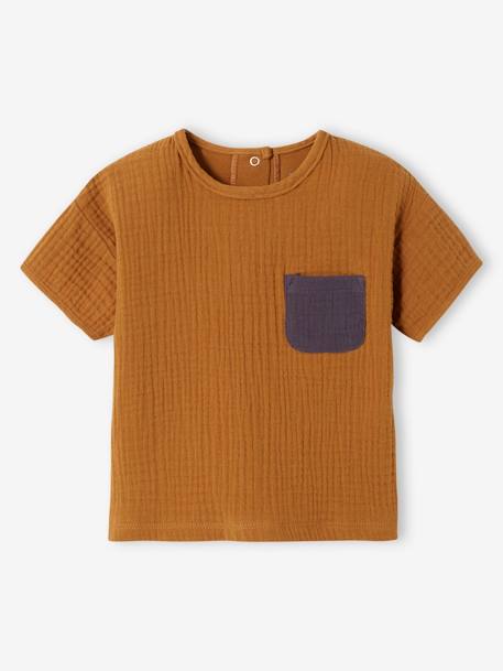 T-shirt baby's twee materialen karamel - vertbaudet enfant 