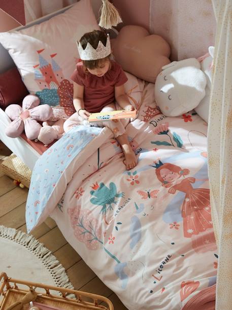Parure housse de couette + taie d'oreiller enfant ABC PRINCESSE mauve - vertbaudet enfant 