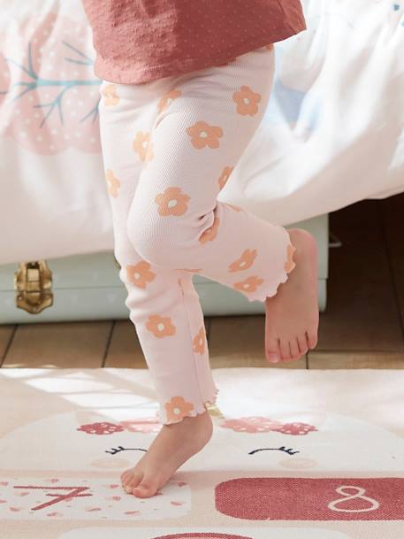 Legging imprimé en maille côtelée fille rose pâle+vert de gris - vertbaudet enfant 