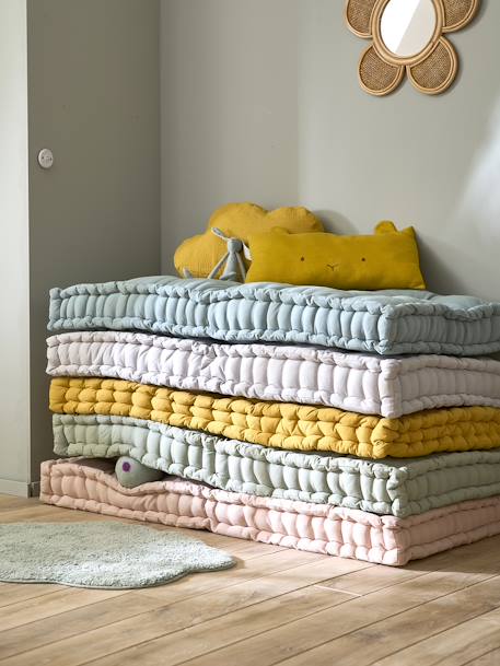 Matelas de sol style futon bleu grisé+rose poudré+vert sauge - vertbaudet enfant 