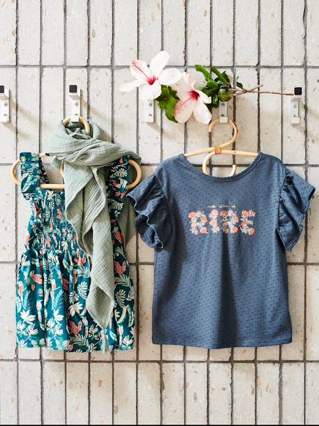 Gesmokte meisjesblouse met ruches op de bandjess groen - vertbaudet enfant 