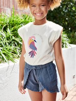 Meisje-Meisjesshirt met paradijsvogel en schoudermouwen