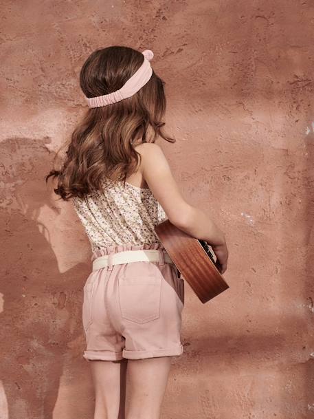 Short style paperbag fille et sa ceinture en gaze de coton rose poudré - vertbaudet enfant 