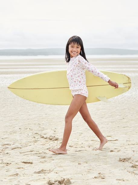 Anti-UV zwemset meisjes T-shirt + broekje ecru - vertbaudet enfant 