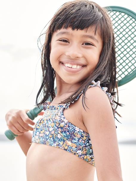 Maillot de bain 2 pièces fleuri fille bleu - vertbaudet enfant 