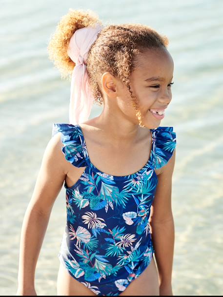 Maillot de bain 1 pièce imprimé tropical fille marine - vertbaudet enfant 