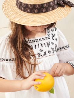 Chapeau aspect paille avec ruban imprimé fille  - vertbaudet enfant