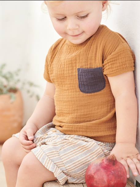 T-shirt bébé bi-matière caramel - vertbaudet enfant 