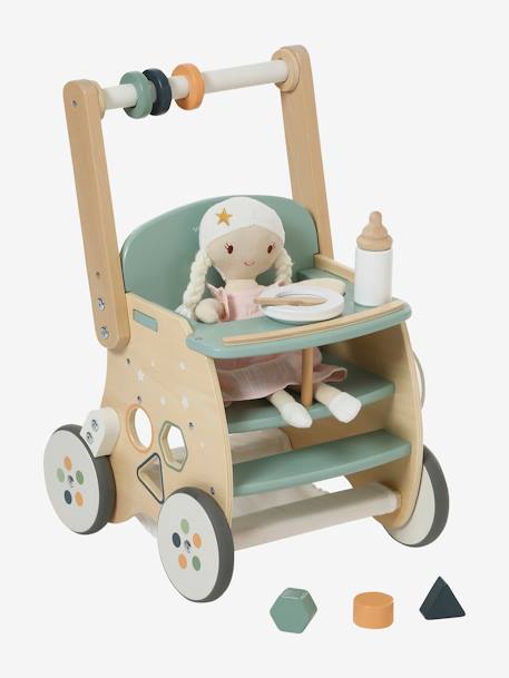 Chariot de marche poussette en bois FSC® rose+vert - vertbaudet enfant 