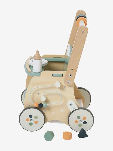 Chariot de marche poussette en bois FSC® rose+vert - vertbaudet enfant 
