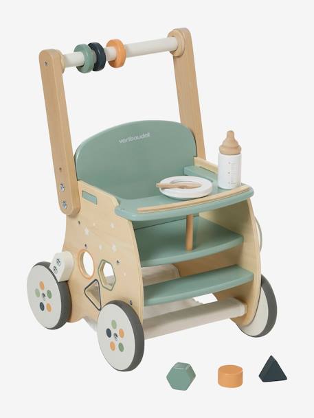 Chariot de marche poussette en bois FSC® rose+vert - vertbaudet enfant 