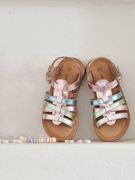 Leren kindersandalen met bandjes, kleuterschoolcollectie lila - vertbaudet enfant 