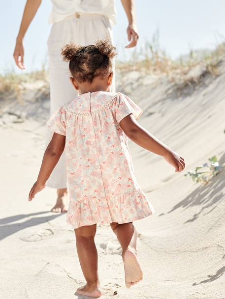 Robe fleurie bébé manches courtes écru - vertbaudet enfant 