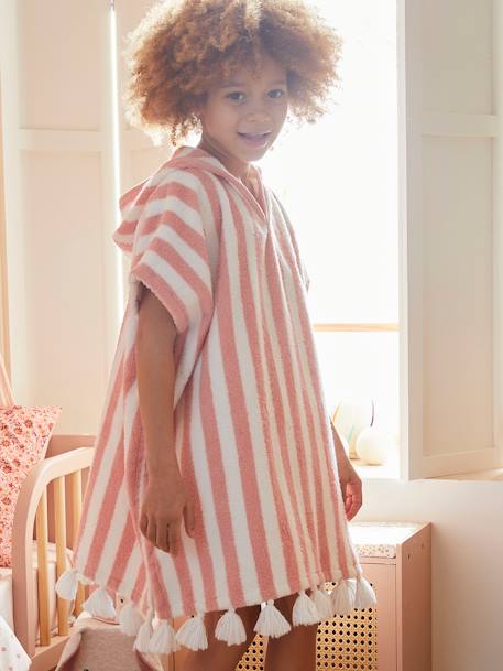 Poncho de bain enfant à rayures personnalisable bleu+rayé jaune+rose+vert - vertbaudet enfant 