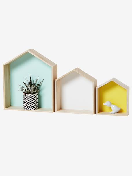 Set van 3 houten huisplanken Blauw+blauwgroen+EFFEN ROZE+HOUT/VEELKLEURIG - vertbaudet enfant 