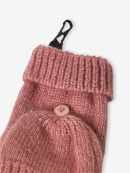 Ensemble fille en maille côtelée bonnet + écharpe + moufles/mitaines beige chiné+vieux rose - vertbaudet enfant 